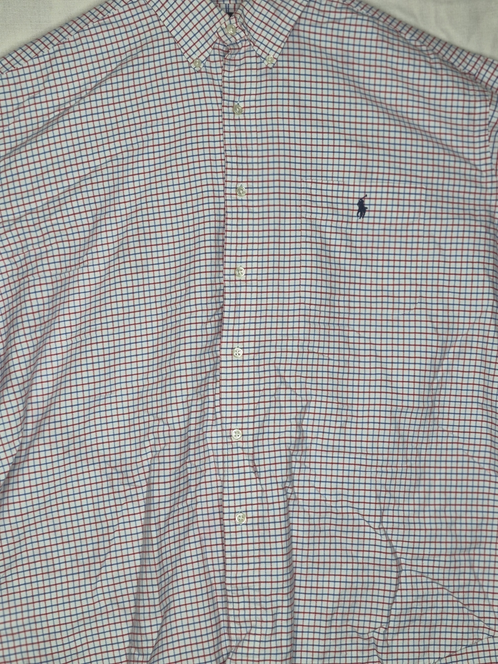 Ralph Lauren Classic Fit Button-Down Check Shirt - White with Red & Blue Checks
